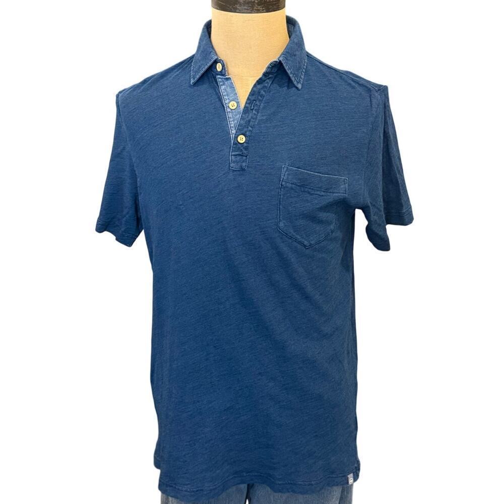 PETER MILLAR Blue Chambray Polo Shirt Top Men size S Cotton Golf